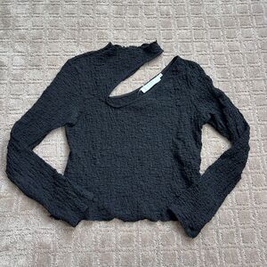 ASTR The Label Crinkle Cut Out Shirt Womens M Black Long Sleeve Witchy Sexy Goth